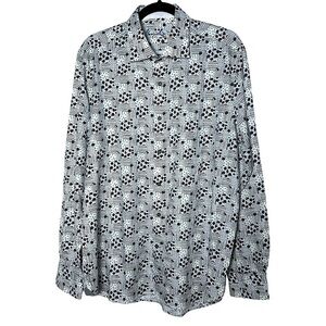 Brandolini All Over‎ Graphic Print Button Up Dress Shirt Business Casual Vintage